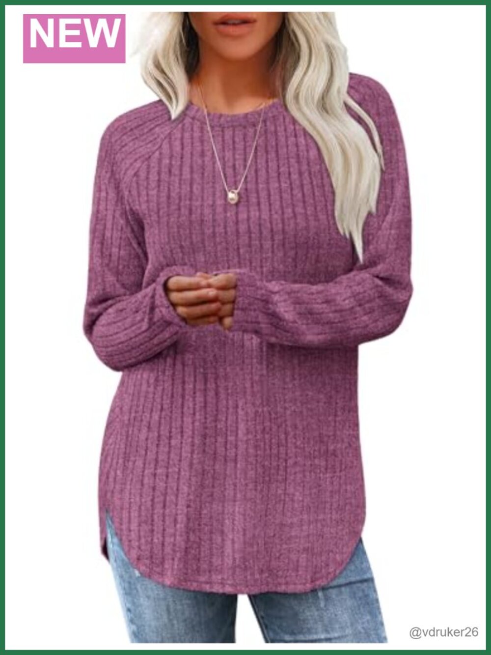 Long Sleeve Tunic Top Loose Fit Curved Hem High Low Side Split